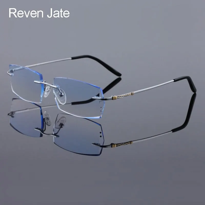 Reven Jate Men's Rimless Rectangle Titanium Eyeglasses 8036