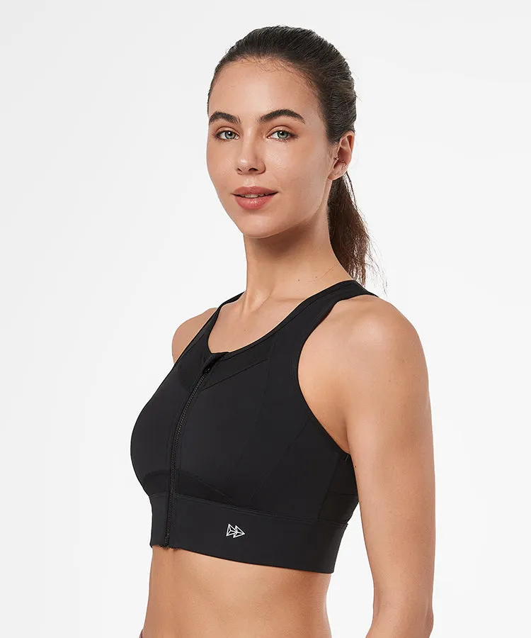 Sculpt Zip Mesh Racerback Padded Running Bra | Women's High Support Sports Bra