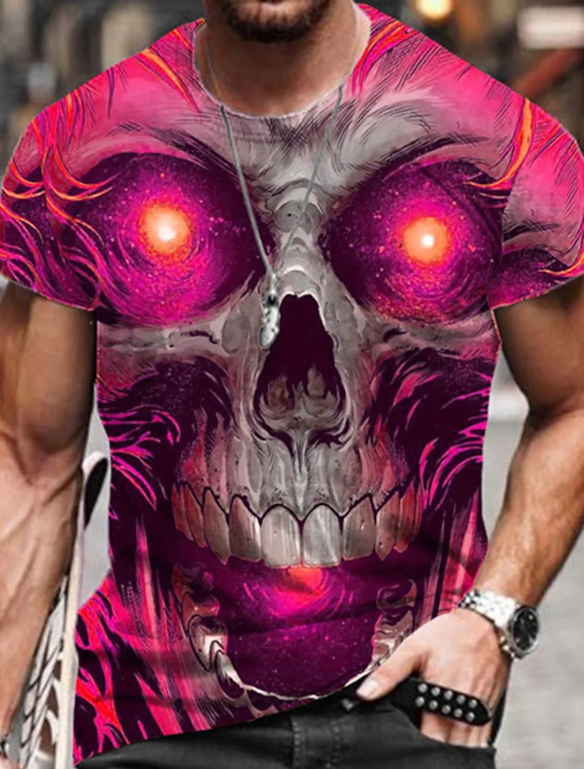 Skull Mens 3D Shirt For Halloween | Yellow Summer Cotton | Men'S Unisex Tee Graphic Prints Crew Neck Pink Blue Purple Orange 3D Outdoor Street Short