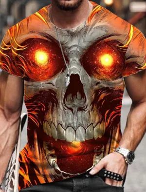 Skull Mens 3D Shirt For Halloween | Yellow Summer Cotton | Men'S Unisex Tee Graphic Prints Crew Neck Pink Blue Purple Orange 3D Outdoor Street Short