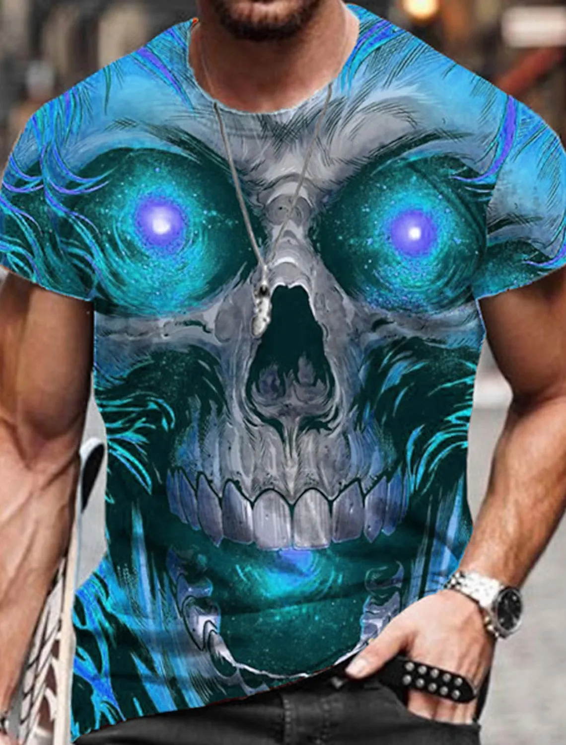 Skull Mens 3D Shirt For Halloween | Yellow Summer Cotton | Men'S Unisex Tee Graphic Prints Crew Neck Pink Blue Purple Orange 3D Outdoor Street Short