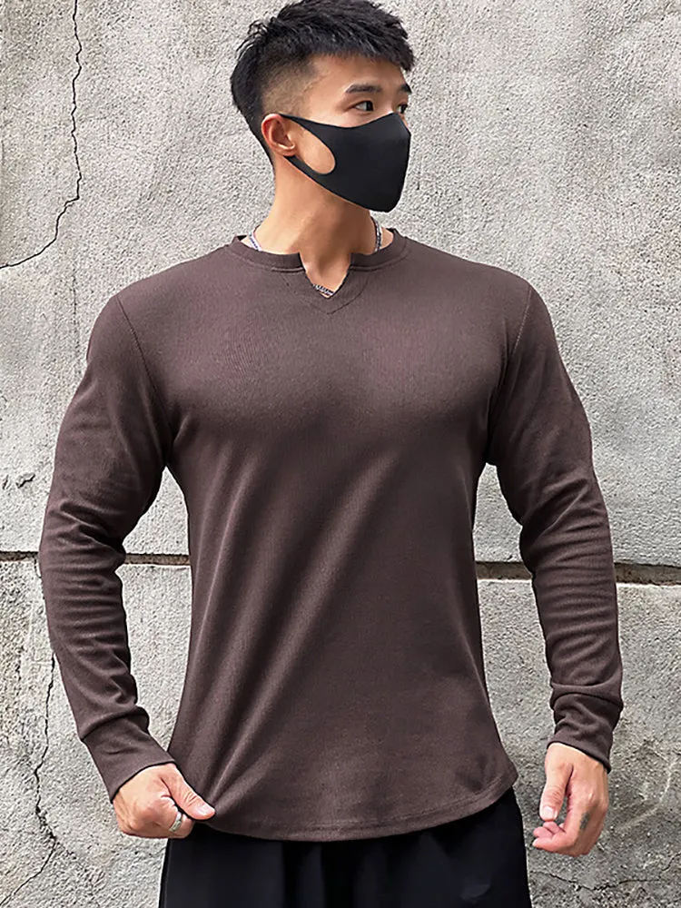 Solid Colour Round Neck Fitness Long Sleeve Men'S Slim Fit T-Shirt Sports Running Training Bottoming Quick Dry Tights