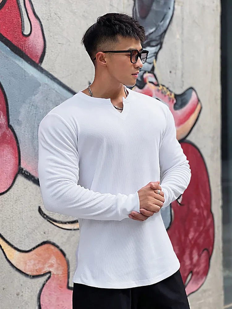 Solid Colour Round Neck Fitness Long Sleeve Men'S Slim Fit T-Shirt Sports Running Training Bottoming Quick Dry Tights