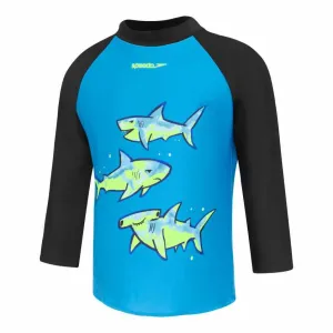 Speedo Toddler Boys Neon Shark LS Rashie - Blue