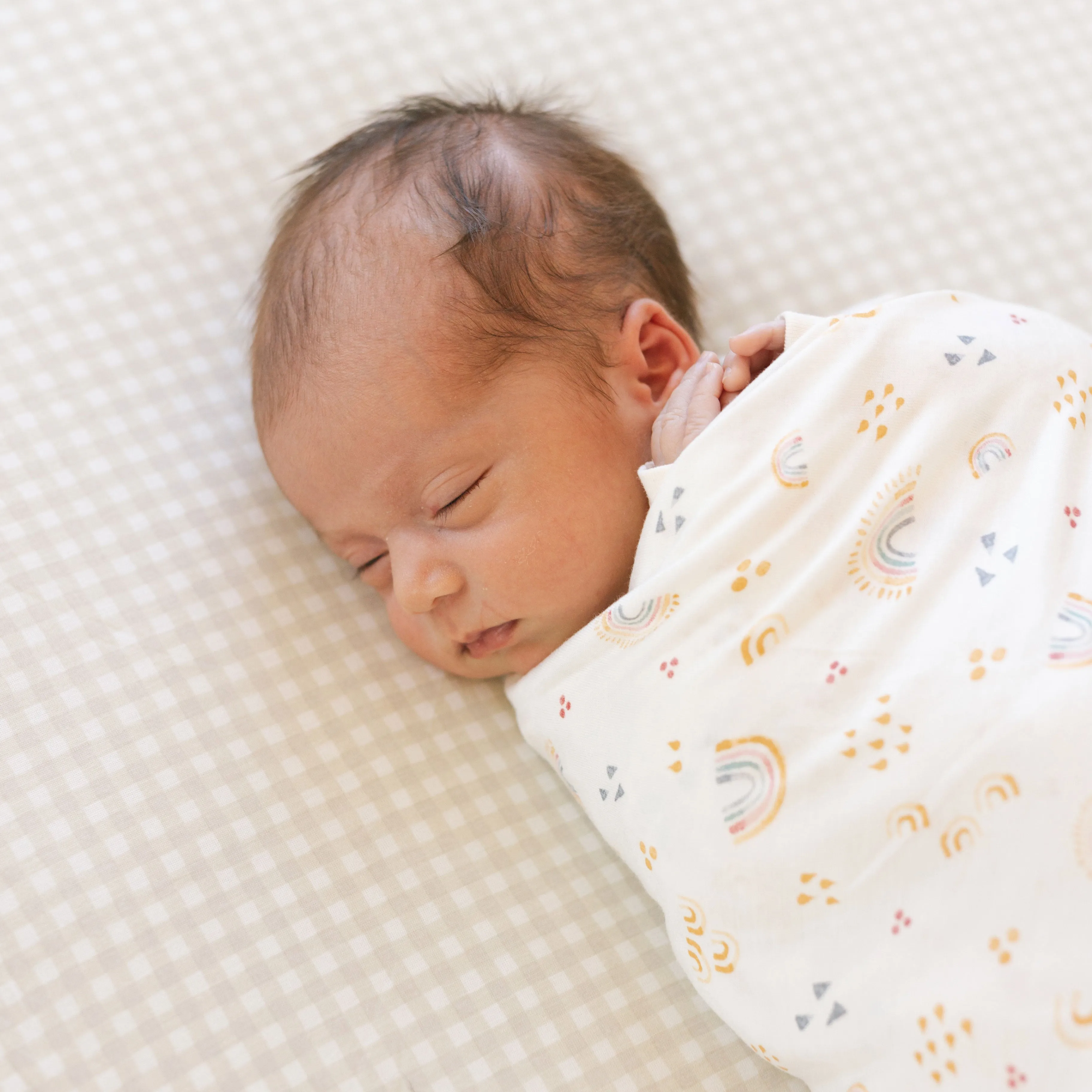 Stretch Knit Crib Sheet - Tan Gingham