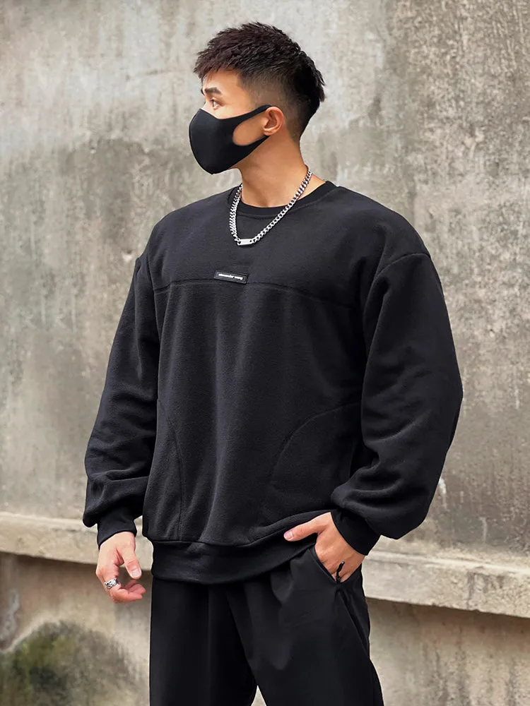 Thickened Loose Fleece Long Sleeve Fitness Sports Outdoor Crew Neck Warm Tops