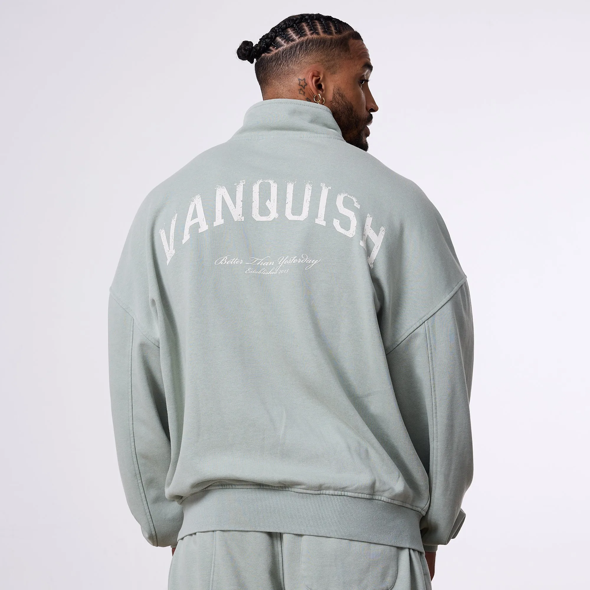 Vanquish Better Than Yesterday Washed Green Quarter Zip Sweater