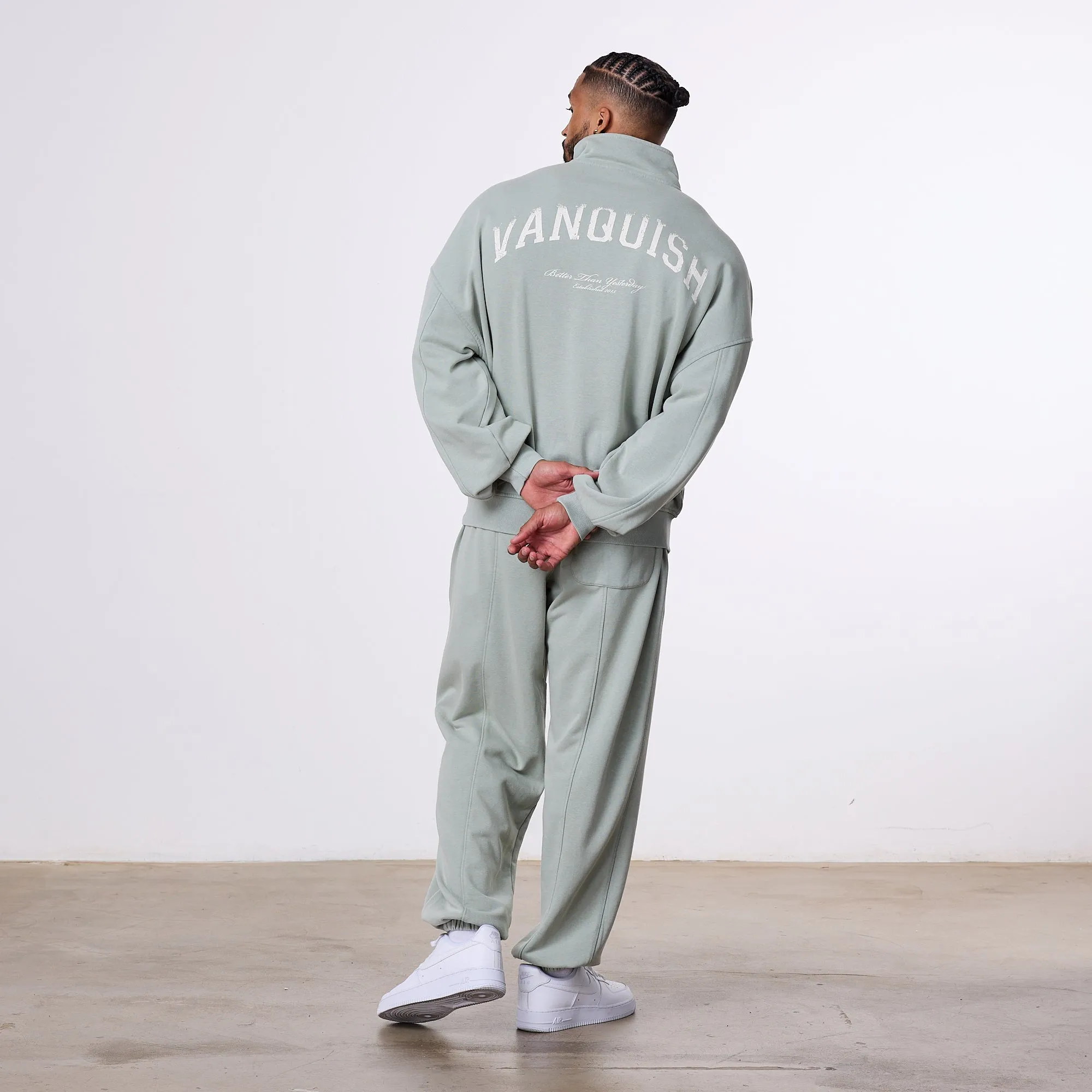 Vanquish Better Than Yesterday Washed Green Quarter Zip Sweater