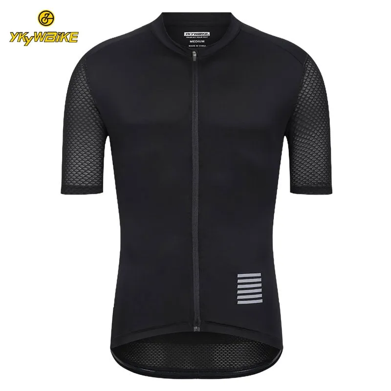 YKYW Men's Cycling Jersey Breathable Back Pocket Summer Reflective fog