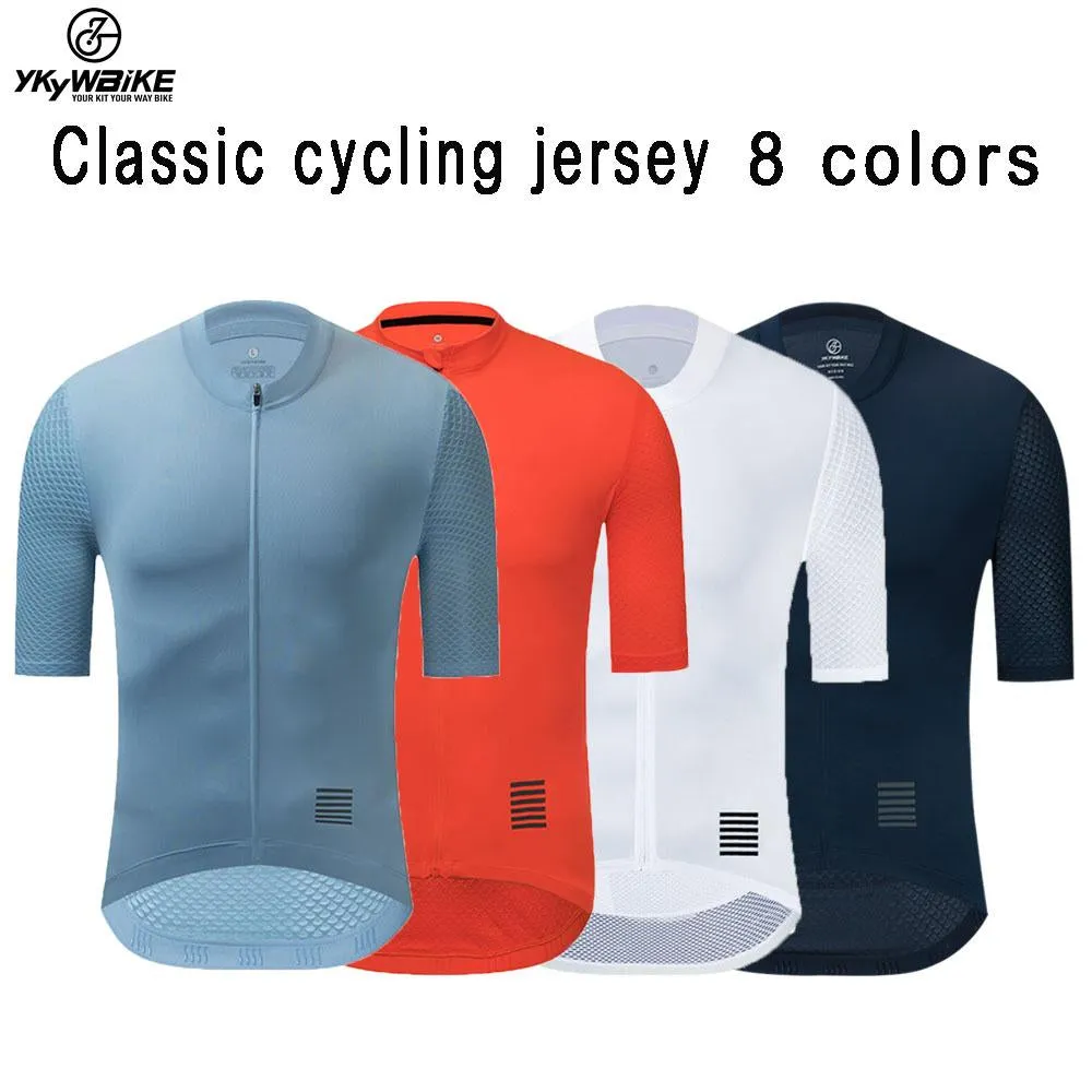 YKYW Men's Cycling Jersey Breathable Back Pocket Summer Reflective fog