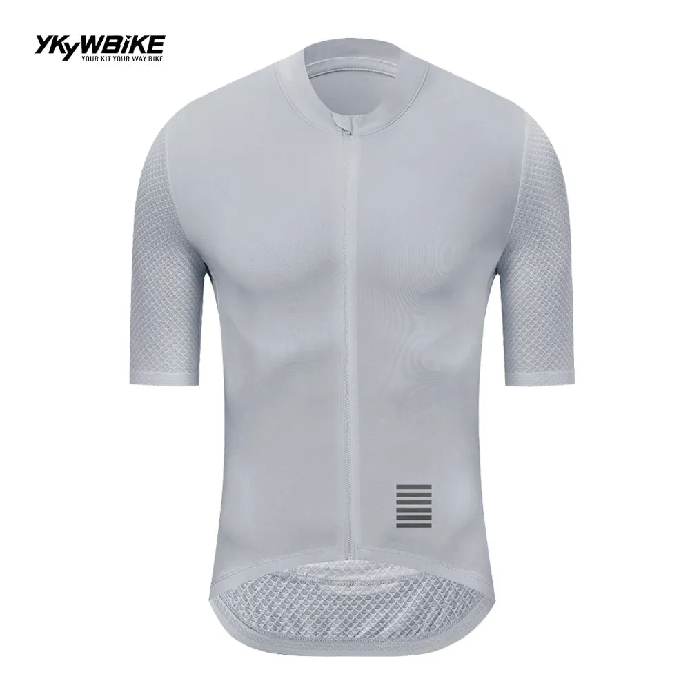 YKYW Men's Cycling Jersey Breathable Back Pocket Summer Reflective fog